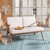 SAFAVIEH Outdoor Collection Dryad Mid-Century Modern Natural/Light Grey Solid Wood Bench with Cushion, Ideal for Deck, Patio, Garden, Backyard, Sunroom