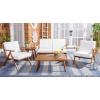 SAFAVIEH Outdoor Collection Dryad Natural/Light Grey Cushion Solid Wood 5-Piece Conversation Patio Set(Natural/Beige)