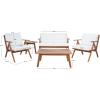 SAFAVIEH Outdoor Collection Dryad Natural/Light Grey Cushion Solid Wood 5-Piece Conversation Patio Set(Natural/Beige)
