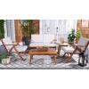 SAFAVIEH Outdoor Collection Dryad Natural/Light Grey Cushion Solid Wood 5-Piece Conversation Patio Set(Natural/Light Grey)