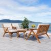 SAFAVIEH Outdoor Collection Dryad Natural/Light Grey Cushion Solid Wood 5-Piece Conversation Patio Set(Natural/Light Grey)
