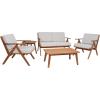 SAFAVIEH Outdoor Collection Dryad Natural/Light Grey Cushion Solid Wood 5-Piece Conversation Patio Set(Natural/Light Grey)