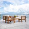 SAFAVIEH Outdoor Collection Kinnell Grey/Beige Cushion Solid Wood 4-Piece Conversation Patio Set(Natural/Beige)