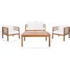 SAFAVIEH Outdoor Collection Kinnell Grey/Beige Cushion Solid Wood 4-Piece Conversation Patio Set(Natural/Beige)