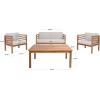 SAFAVIEH Outdoor Collection Kinnell Grey/Beige Cushion Solid Wood 4-Piece Conversation Patio Set(Natural/Light Grey)