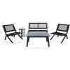 SAFAVIEH Outdoor Collection Kobina Natural/Natural Rope Solid Wood 5-Piece Conversation Patio Set(Black/Black)