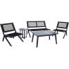 SAFAVIEH Outdoor Collection Kobina Natural/Natural Rope Solid Wood 5-Piece Conversation Patio Set(Black/Black)
