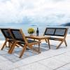 SAFAVIEH Outdoor Collection Kobina Natural/Natural Rope Solid Wood 5-Piece Conversation Patio Set(Natural/Black)