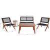 SAFAVIEH Outdoor Collection Kobina Natural/Natural Rope Solid Wood 5-Piece Conversation Patio Set(Natural/Black)