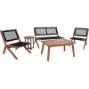 SAFAVIEH Outdoor Collection Kobina Natural/Natural Rope Solid Wood 5-Piece Conversation Patio Set(Natural/Black)