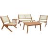 SAFAVIEH Outdoor Collection Kobina Natural/Natural Rope Solid Wood 5-Piece Conversation Patio Set(Natural/Natural)