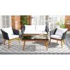 SAFAVIEH Outdoor Collection Malsor Black/White Wicker 4-Piece Outdoor Conversation Patio Set(Black/White)