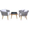 SAFAVIEH Outdoor Collection Malsor Black/White Wicker 4-Piece Outdoor Conversation Patio Set(Grey/Grey)