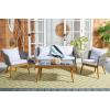 SAFAVIEH Outdoor Collection Malsor Black/White Wicker 4-Piece Outdoor Conversation Patio Set(Grey/Grey)