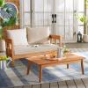 SAFAVIEH Outdoor Collection Owen Natural Brown/Taupe Cushion Solid Wood Bench & Table Set(Natural/Taupe)