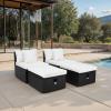 SAFAVIEH Outdoor Collection Pramla Black/Light Grey Cushion Settee & Ottoman (Fully Assembled) – Set of 2(Black / Beige)