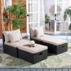 SAFAVIEH Outdoor Collection Pramla Black/Light Grey Cushion Settee & Ottoman (Fully Assembled) – Set of 2(Black/Light Grey)