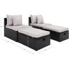 SAFAVIEH Outdoor Collection Pramla Black/Light Grey Cushion Settee & Ottoman (Fully Assembled) – Set of 2(Black/Light Grey)
