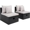 SAFAVIEH Outdoor Collection Pramla Black/Light Grey Cushion Settee & Ottoman (Fully Assembled) – Set of 2(Black/Light Grey)