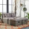 SAFAVIEH Outdoor Collection Pramla Black/Light Grey Cushion Settee & Ottoman (Fully Assembled) – Set of 2(Grey / Grey)