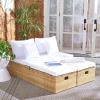 SAFAVIEH Outdoor Collection Pramla Black/Light Grey Cushion Settee & Ottoman (Fully Assembled) – Set of 2(Natural / White)