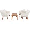 SAFAVIEH Outdoor Collection Velso Beige/Beige/Natural Solid Wood 4-Piece Conversation Patio Set(Beige/Beige)