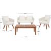SAFAVIEH Outdoor Collection Velso Beige/Beige/Natural Solid Wood 4-Piece Conversation Patio Set(Beige/Beige)