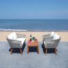 SAFAVIEH Outdoor Collection Velso Beige/Beige/Natural Solid Wood 4-Piece Conversation Patio Set(Grey / Beige)