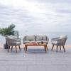 SAFAVIEH Outdoor Collection Velso Beige/Beige/Natural Solid Wood 4-Piece Conversation Patio Set(Grey / Grey)