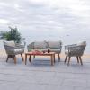 SAFAVIEH Outdoor Collection Velso Beige/Beige/Natural Solid Wood 4-Piece Conversation Patio Set(Grey / Grey)
