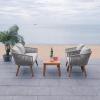 SAFAVIEH Outdoor Collection Velso Beige/Beige/Natural Solid Wood 4-Piece Conversation Patio Set(Grey / Grey)