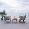 SAFAVIEH Outdoor Collection Velso Beige/Beige/Natural Solid Wood 4-Piece Conversation Patio Set(Grey / Grey)