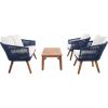 SAFAVIEH Outdoor Collection Velso Beige/Beige/Natural Solid Wood 4-Piece Conversation Patio Set(Navy/Beige)