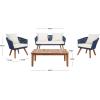 SAFAVIEH Outdoor Collection Velso Beige/Beige/Natural Solid Wood 4-Piece Conversation Patio Set(Navy/Beige)