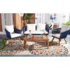 SAFAVIEH Outdoor Collection Velso Beige/Beige/Natural Solid Wood 4-Piece Conversation Patio Set(Navy/Beige)