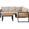 SAFAVIEH Outdoor Patio Furniture Collection – Baker Corner Set, Black & Taupe, Steel Frame with Acacia Wood Accents, Cushioned Modern Sectional Sofa with Table for Patio, Deck, or Backyard (PAT7757A)(Black/Taupe)