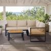 SAFAVIEH Outdoor Patio Furniture Collection – Baker Corner Set, Black & Taupe, Steel Frame with Acacia Wood Accents, Cushioned Modern Sectional Sofa with Table for Patio, Deck, or Backyard (PAT7757A)(Black/Taupe)