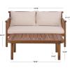 SAFAVIEH Outdoor Patio Furniture Collection – Cardori Teak & Cream Solid Wood Bench with Cushions and Coffee Table Set, 2-Piece Patio Seating Ensemble (PAT6808A)(Teak Brown/Cream)