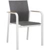 SAFAVIEH Outdoor Patio Furniture Collection – Dexter White Aluminum Arm Chair Set of 2 with Teak Arms, Textilene Seating, Fully Assembled (PAT4050C-SET2)(White)