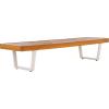 SAFAVIEH Outdoor Patio Furniture Collection – Heather Natural Brown Solid Wood Patio Bench with White Steel Legs, 72-Inch Modern Outdoor Seating for Garden, Porch or Patio (PAT7327A)(Natural/White)