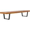 SAFAVIEH Outdoor Patio Furniture Collection – Heather Natural Brown Solid Wood Patio Bench with White Steel Legs, 72-Inch Modern Outdoor Seating for Garden, Porch or Patio (PAT7327A)(Natural/Black)