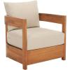 SAFAVIEH Outdoor Patio Furniture Collection – Kento Natural Wood Arm Chair Set of 2 with Taupe Cushions, Wide & Deep Comfortable Seating, Modern Design (PAT7097A)(Natural/Taupe)