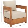 SAFAVIEH Outdoor Patio Furniture Collection – Kento Natural Wood Arm Chair Set of 2 with Taupe Cushions, Wide & Deep Comfortable Seating, Modern Design (PAT7097A)(Natural/Taupe)