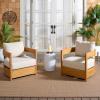 SAFAVIEH Outdoor Patio Furniture Collection – Kento Natural Wood Arm Chair Set of 2 with Taupe Cushions, Wide & Deep Comfortable Seating, Modern Design (PAT7097A)(Natural/Taupe)