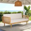 SAFAVIEH Outdoor Patio Furniture Collection – Napoli Brown & Cream 3-Seater Wooden Bench with Cushions, Modern Slatted Design (PAT6804A)(Oak/Cream)
