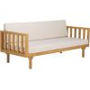 SAFAVIEH Outdoor Patio Furniture Collection – Napoli Brown & Cream 3-Seater Wooden Bench with Cushions, Modern Slatted Design (PAT6804A)(Oak/Cream)