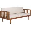 SAFAVIEH Outdoor Patio Furniture Collection – Napoli Brown & Cream 3-Seater Wooden Bench with Cushions, Modern Slatted Design (PAT6804A)(Teak Brown/Cream)