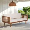 SAFAVIEH Outdoor Patio Furniture Collection – Napoli Brown & Cream 3-Seater Wooden Bench with Cushions, Modern Slatted Design (PAT6804A)(Teak Brown/Cream)
