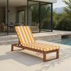 SAFAVIEH Outdoor Patio Furniture Collection – Sophie Natural Brown Solid Wood Chaise Lounge Chair, Adjustable Reclining, Hunter Green Stripe Cushion (PAT7101H)(Natural/Yellow Stripe)