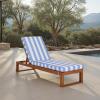 SAFAVIEH Outdoor Patio Furniture Collection – Sophie Natural Brown Solid Wood Chaise Lounge Chair, Adjustable Reclining, Hunter Green Stripe Cushion (PAT7101H)(Natural/Baby Blue Stripe)